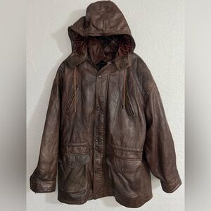 Vintage Adventure Bound Dark Brown Leather Jacket Sz Large Thinsulated Heavy EUC